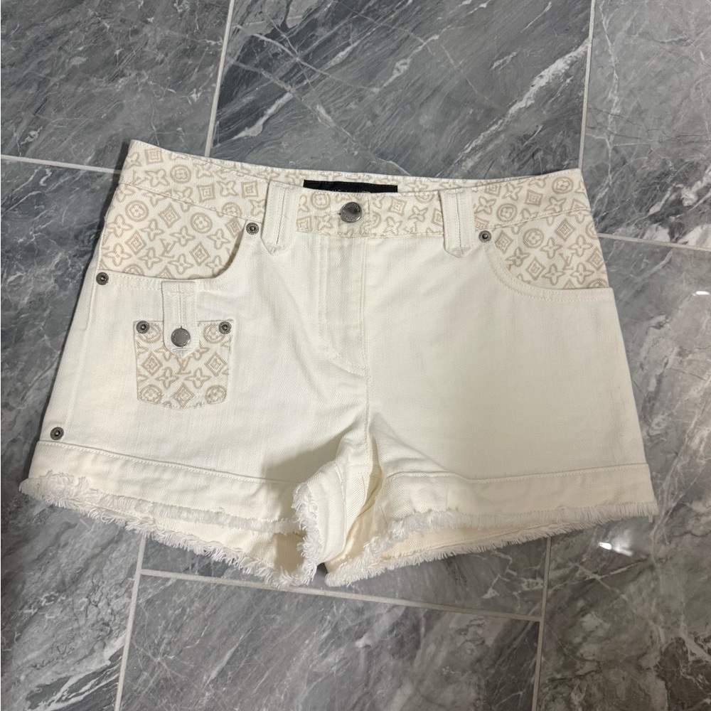 Louis Vuitton Cream White Jean Mini Shorts Size 36
